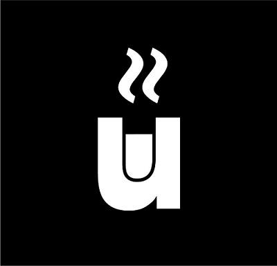 logo księgarnio-kawiarni Microscup: litera U, imitująca kubek pełen gorącej, parującej kawy